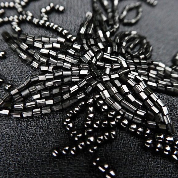 Liz Claiborne Vintage Beaded Black Jumpsuit Elegant Bead Belt Wide Leg Zip XL - Picture 8 of 10